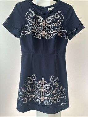 Sugarlips Navy Mini Dress with Cream Embroidery